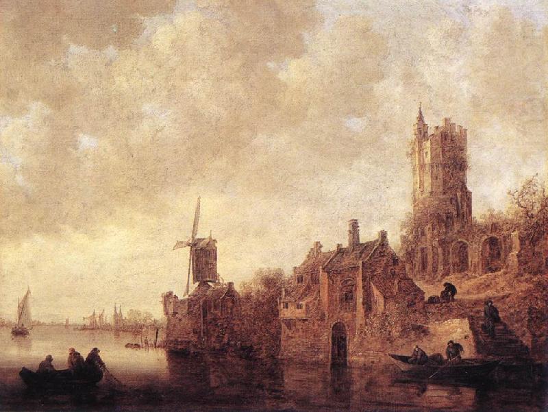 Jan van Goyen River Landscape with a Windmill and Ruined Castle china oil painting image
